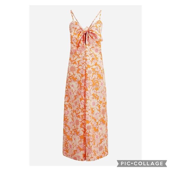 J. Crew Dresses & Skirts - J. Crew Orange Floral Knotted Tie Front Cotton Poplin Midi Dress Small Vacation
